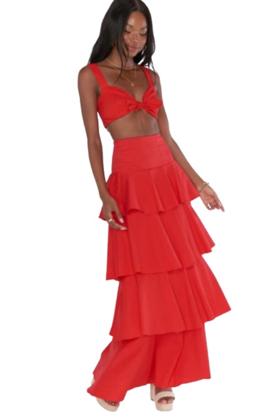 SHOW ME YOUR MUMU Kaden Crop Top & Katrina Swing Skirt Set Large Red NWT